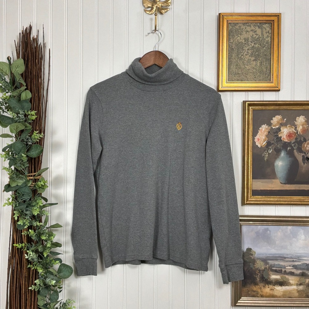 Lauren Ralph Lauren Turtleneck Women Large Gray Excellent Vintage Crest Logo
